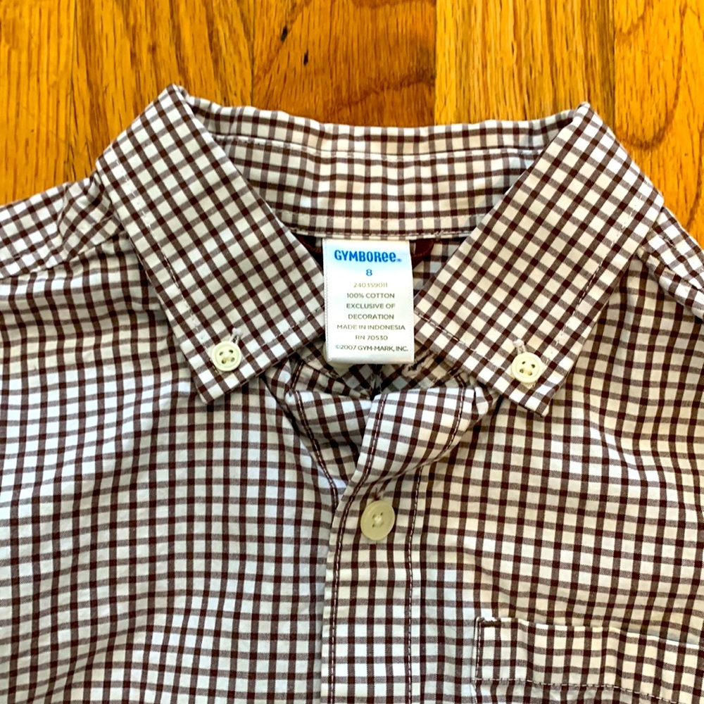 Gymboree kids size 8. Long sleeve brown and white checkered shirt with button.